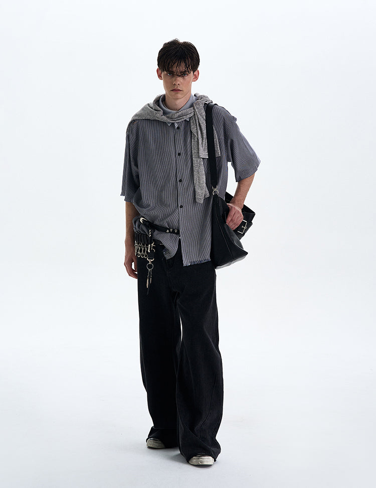 MADWITCH DISTRESSED RAW HEM SHIRT #RC193
