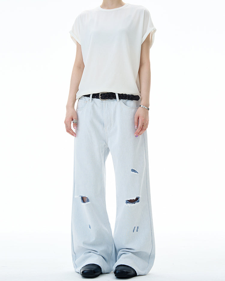MADWITCH DISTRESSED FLOOR-LENGTH JEANS #58226