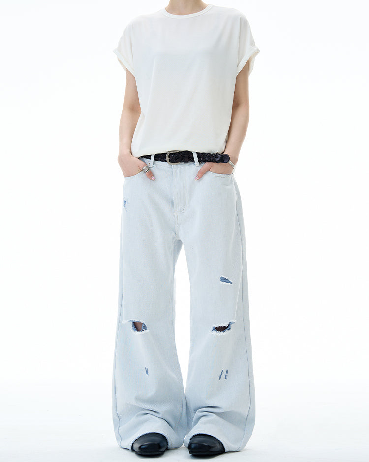MADWITCH DISTRESSED FLOOR-LENGTH JEANS #58226