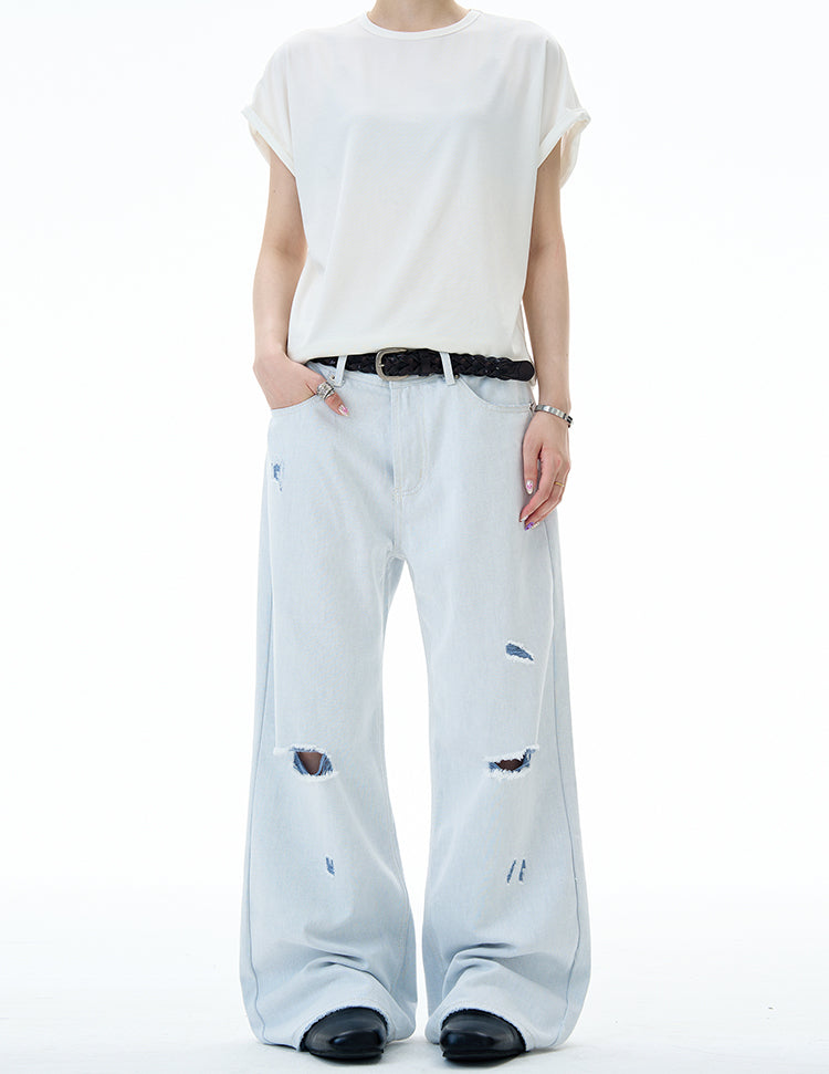 MADWITCH DISTRESSED FLOOR-LENGTH JEANS #58226