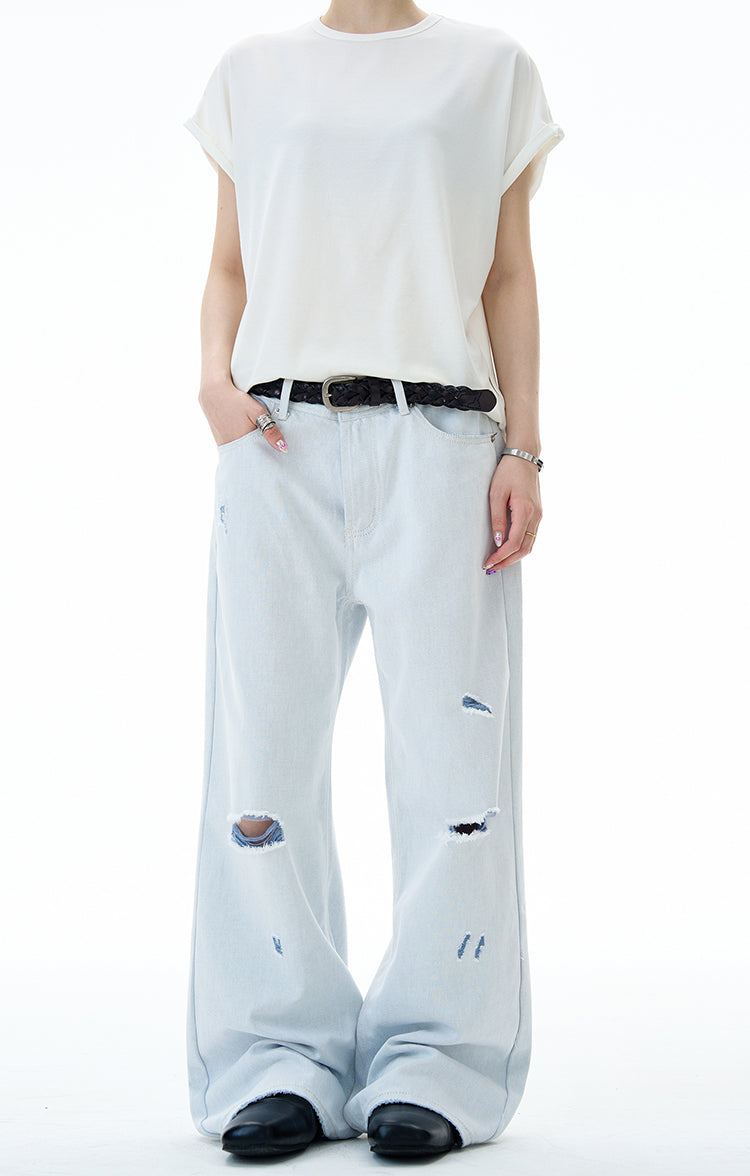 MADWITCH DISTRESSED FLOOR-LENGTH JEANS #58226