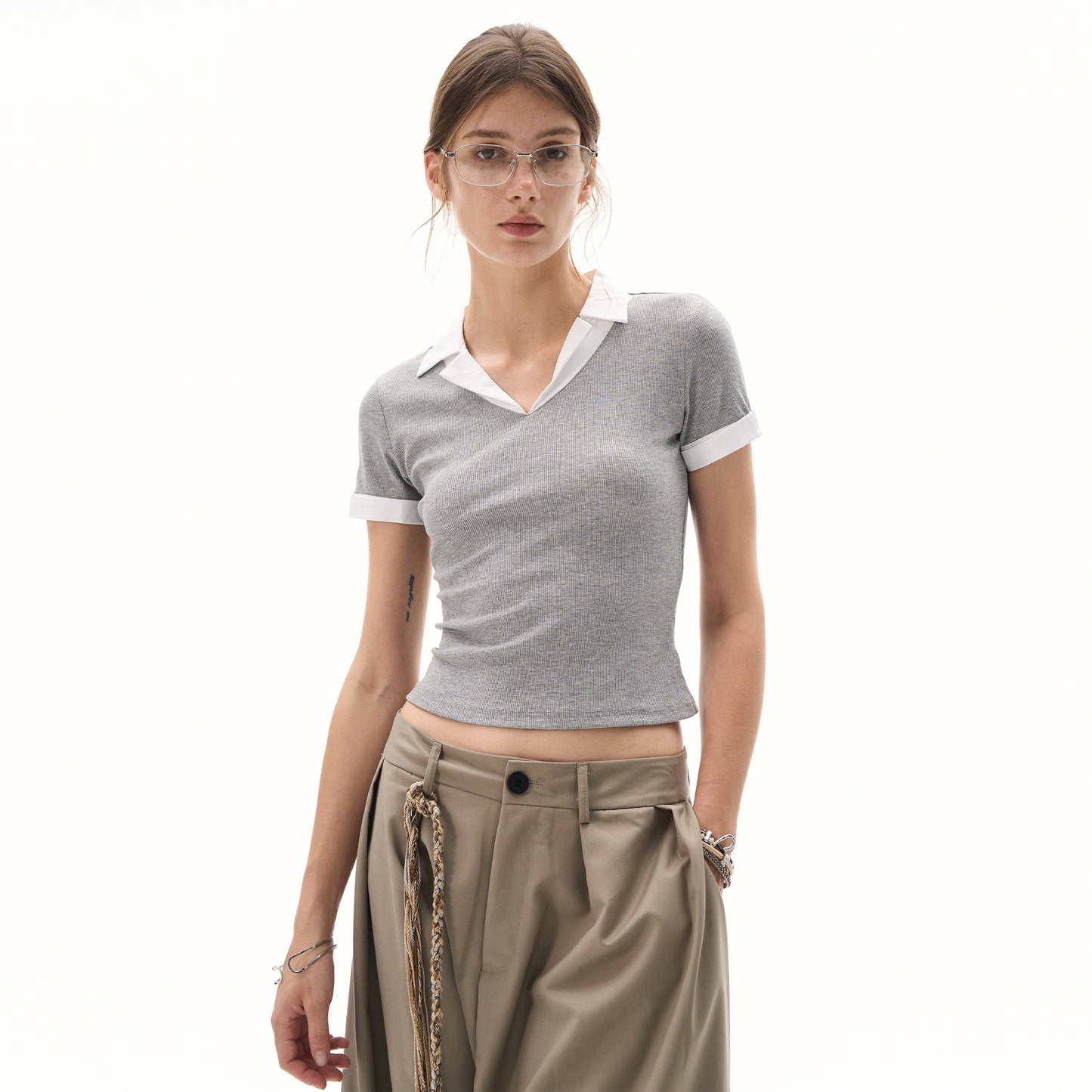 MADWITCH FOLDING COLLAR SLIM FIT T-SHIRT #DD3327