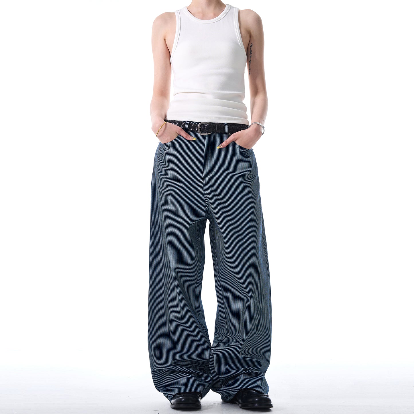 MADWITCH STRIPED WIDE-LEG CASUAL PANTS #L485