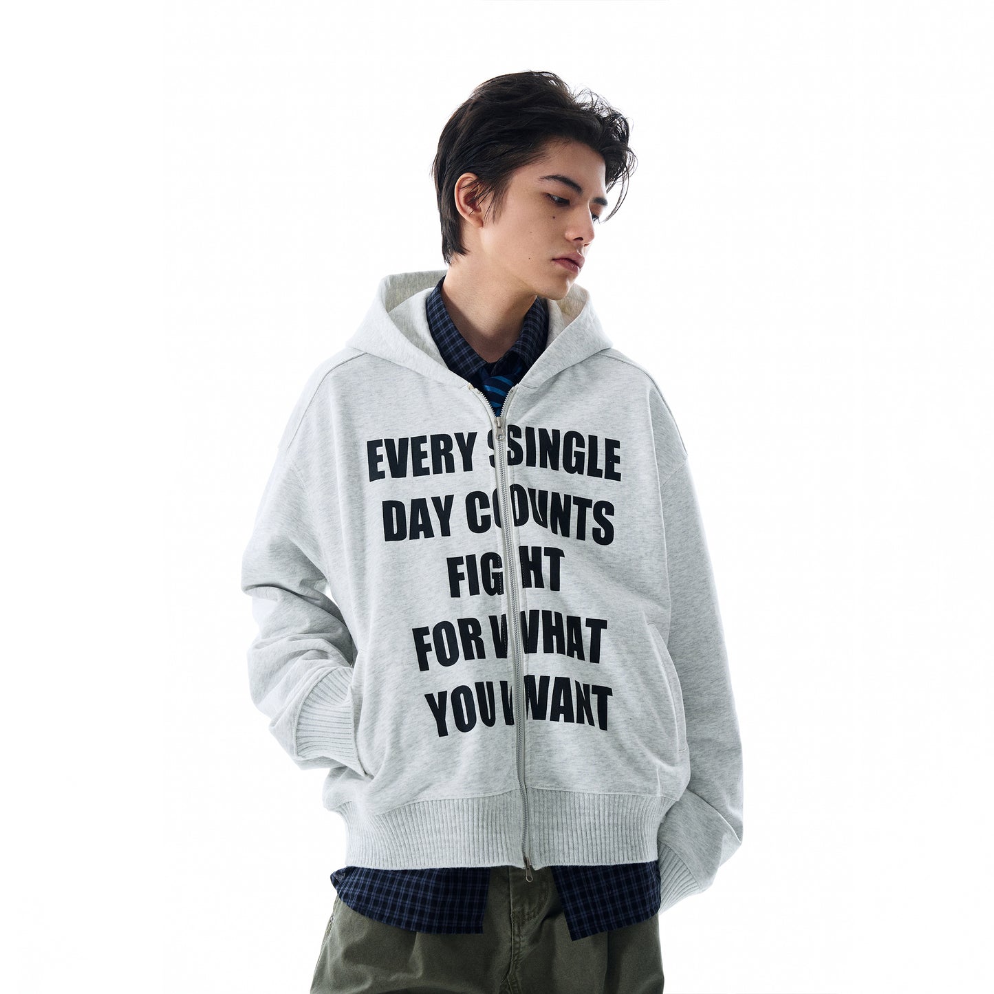 MADWITCH LETTER PRINT HOODED COAT #RH170
