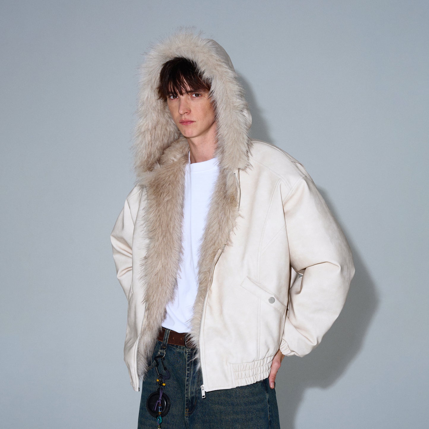 MADWITCH FAUX LEATHER UTILITY PUFFER COAT #L313Q24
