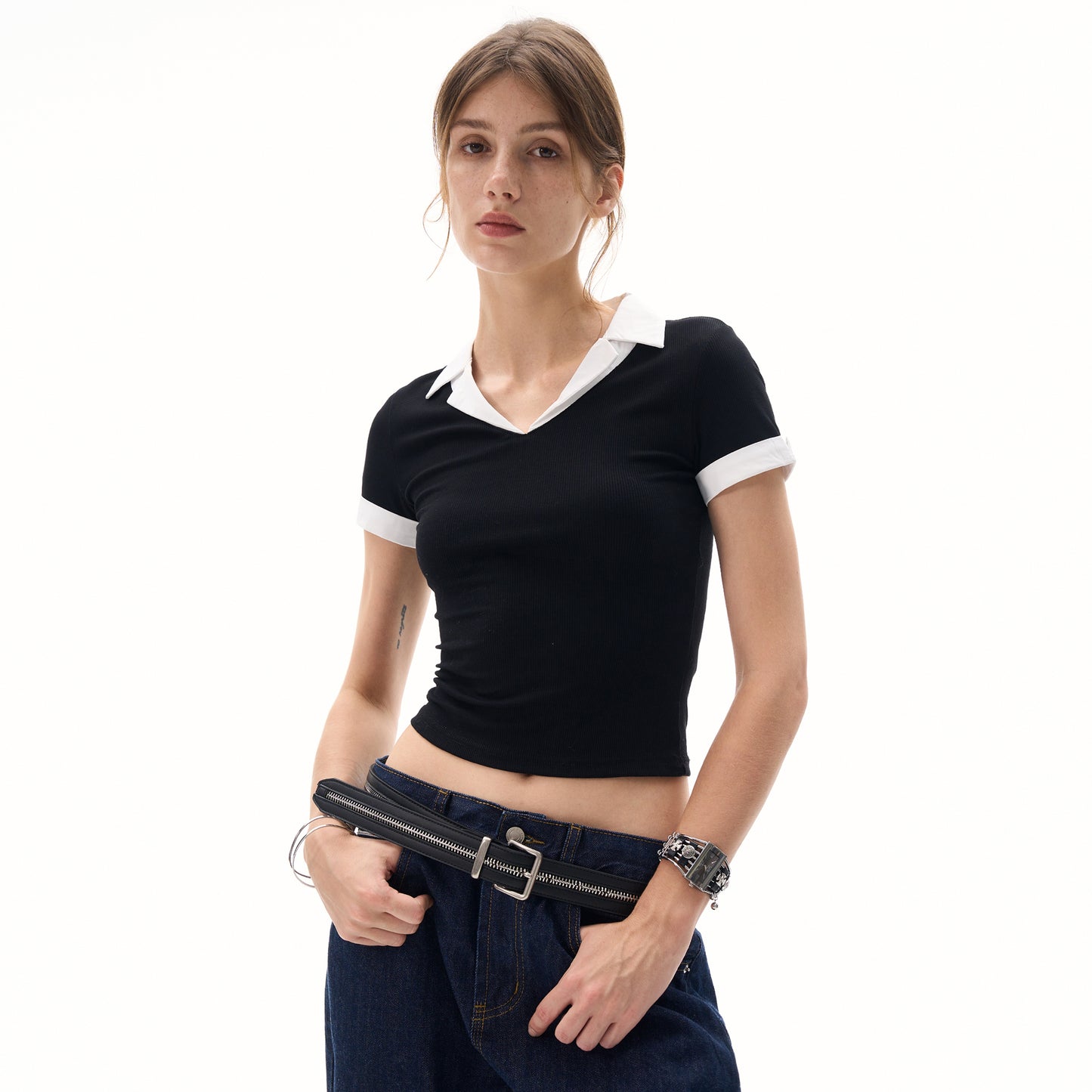 MADWITCH FOLDING COLLAR SLIM FIT T-SHIRT #DD3327