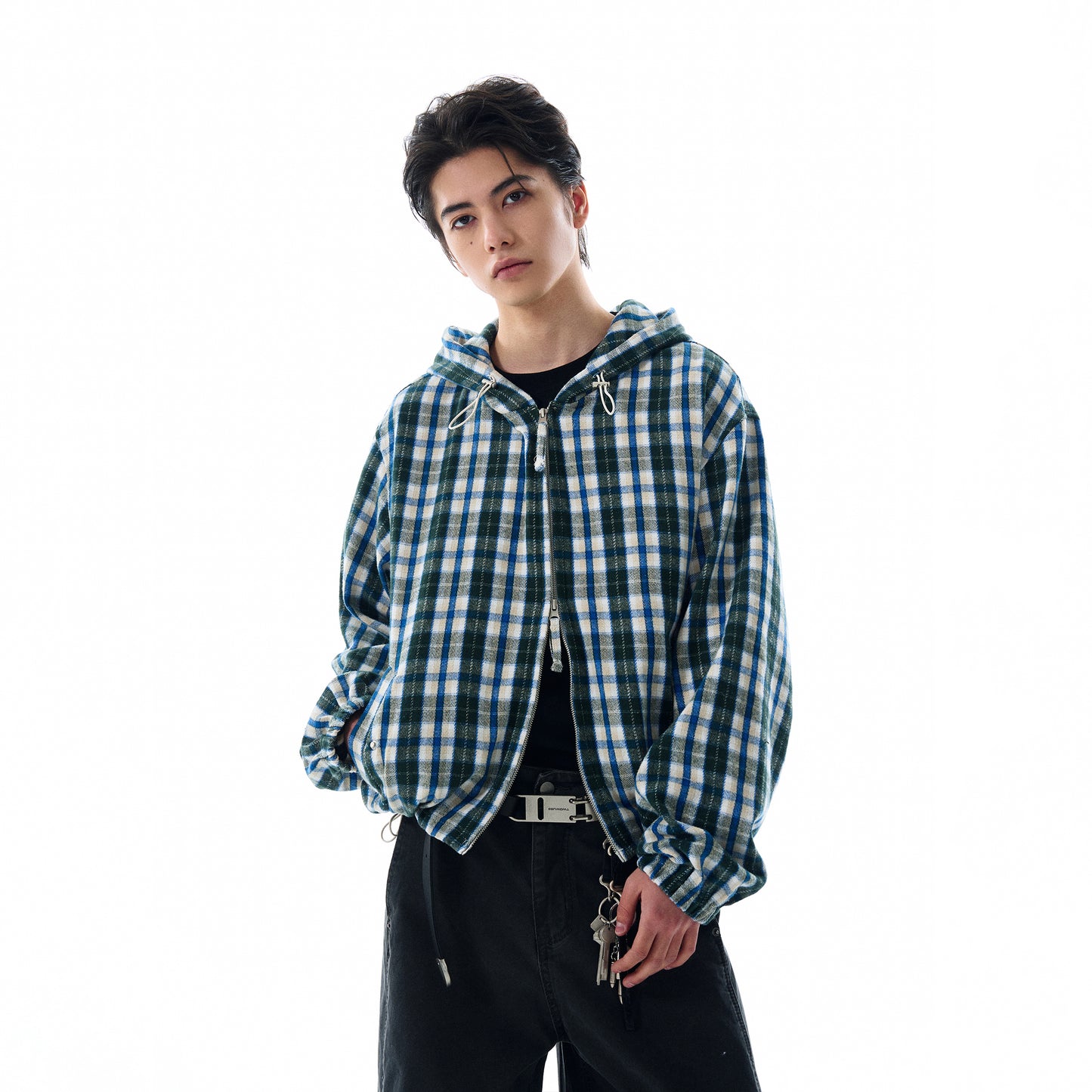MADWITCH INS STYLE PLAID HOODED JACKET #RW148