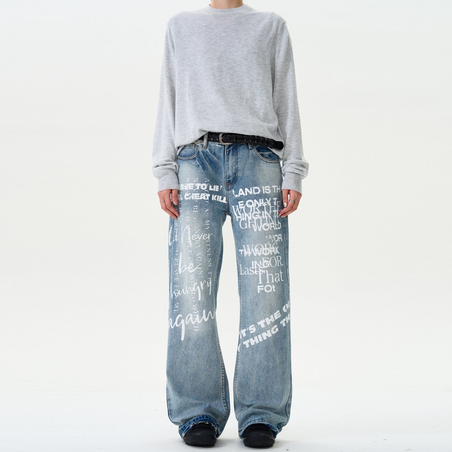 MADWITCH LETTER PRINT DENIM PANTS #G6482