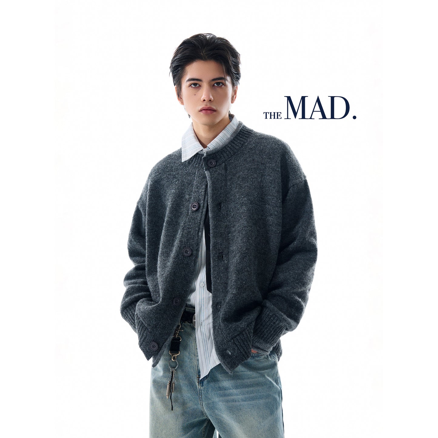 MADWITCH FAUX TWO-PIECE CARDIGAN SWEATER #MY010