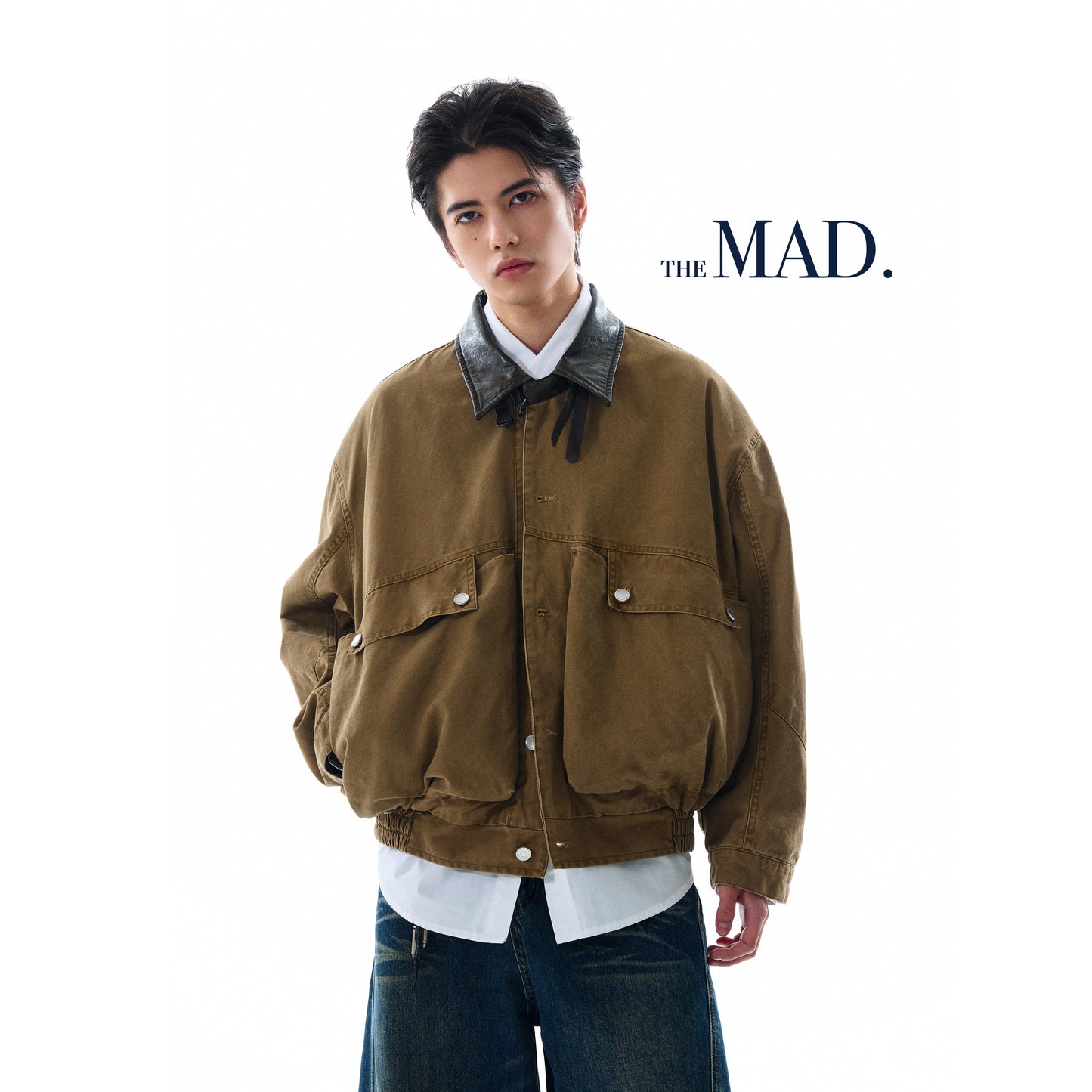 MADWITCH LARGE POCKET LEATHER COLLAR JACKET #W2511