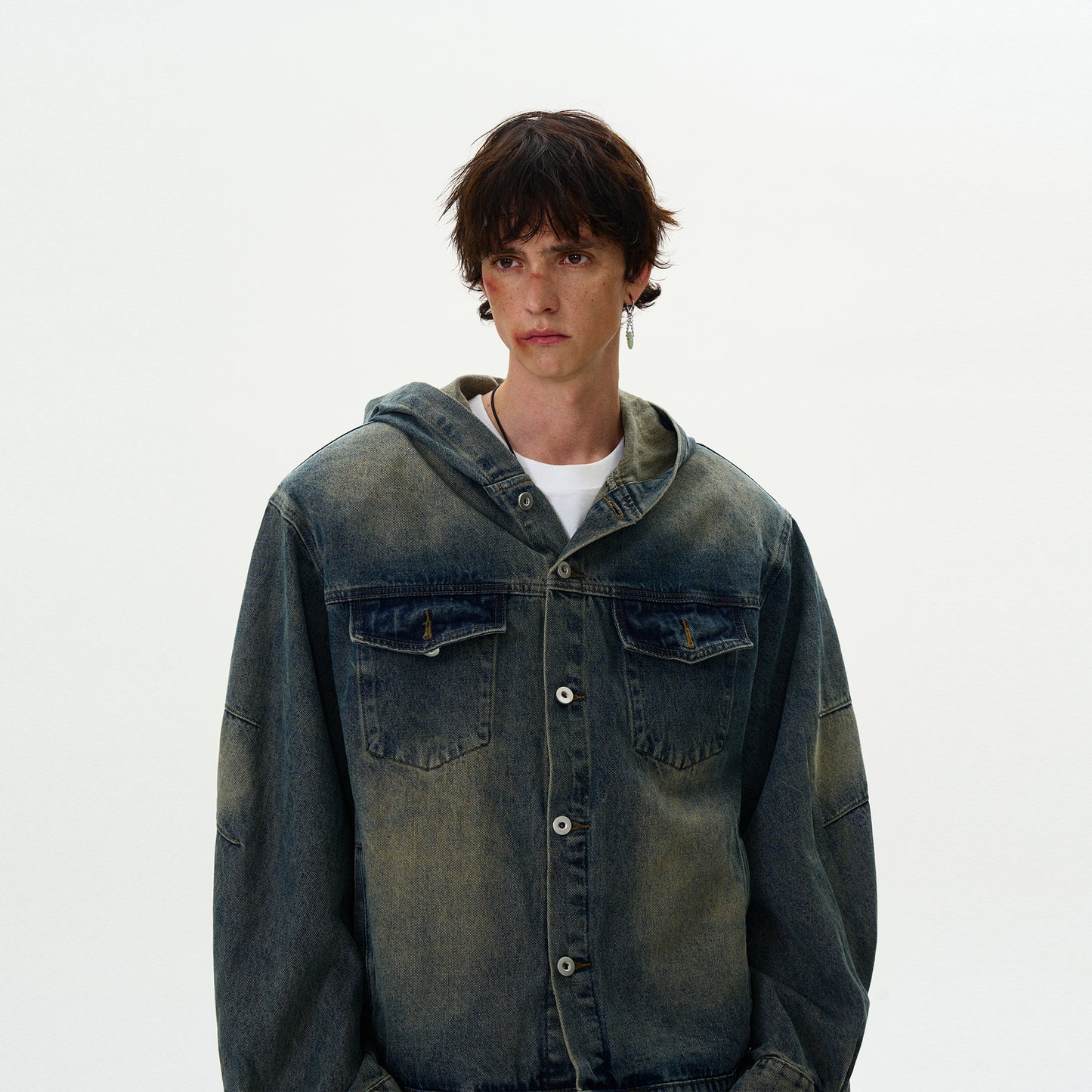 MADWITCH VINTAGE HOODED DENIM JACKET #Z408