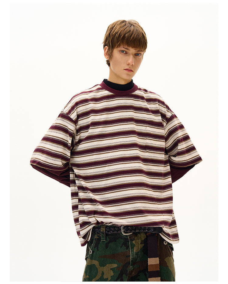 MADWITCH FAUX LAYERED STRIPE LONG SLEEVE #990369