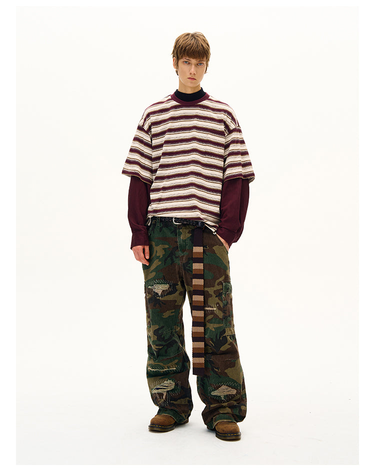 MADWITCH FAUX LAYERED STRIPE LONG SLEEVE #990369