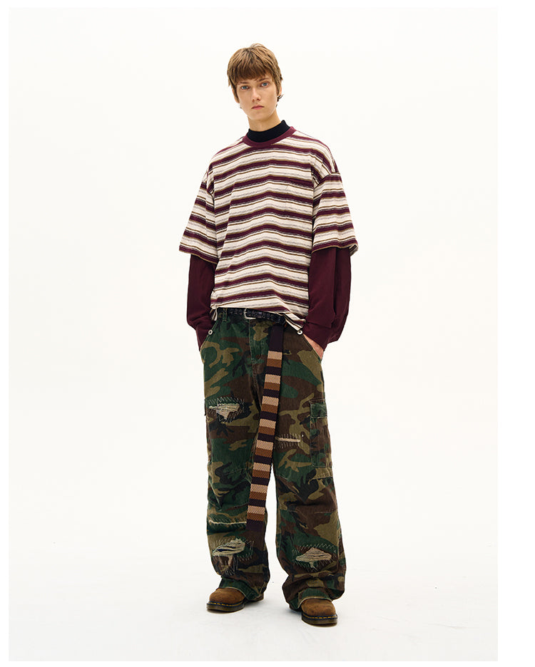 MADWITCH FAUX LAYERED STRIPE LONG SLEEVE #990369
