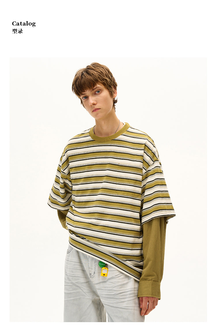MADWITCH FAUX LAYERED STRIPE LONG SLEEVE #990369