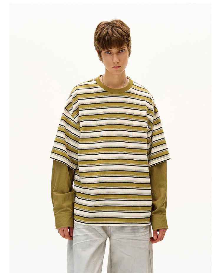 MADWITCH FAUX LAYERED STRIPE LONG SLEEVE #990369
