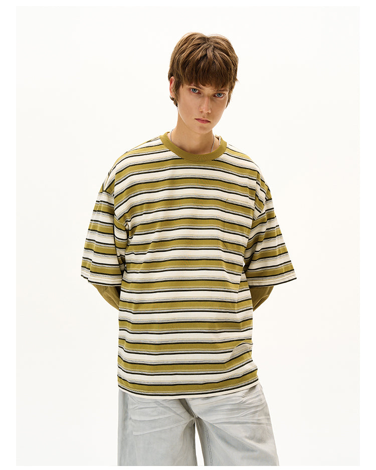 MADWITCH FAUX LAYERED STRIPE LONG SLEEVE #990369
