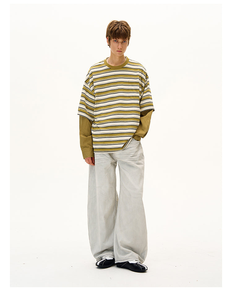MADWITCH FAUX LAYERED STRIPE LONG SLEEVE #990369