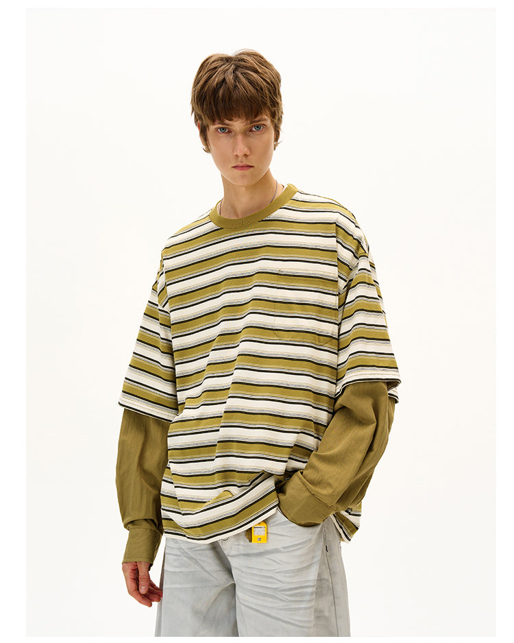 MADWITCH FAUX LAYERED STRIPE LONG SLEEVE #990369