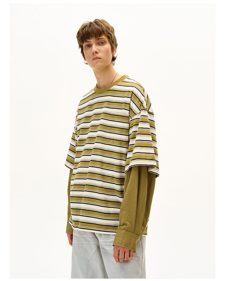 MADWITCH FAUX LAYERED STRIPE LONG SLEEVE #990369