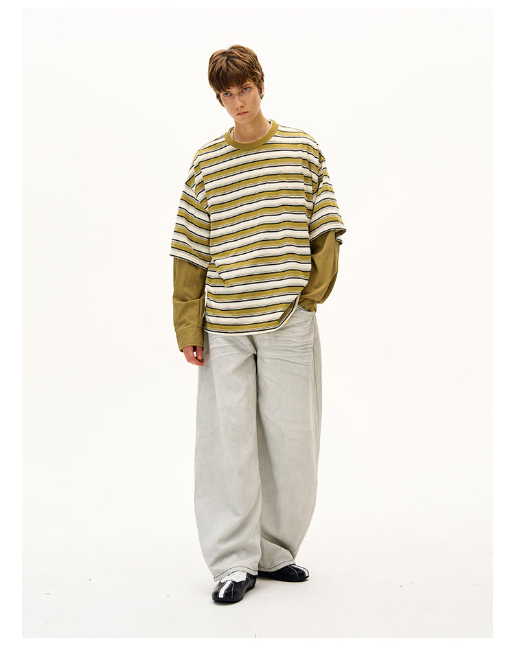 MADWITCH FAUX LAYERED STRIPE LONG SLEEVE #990369