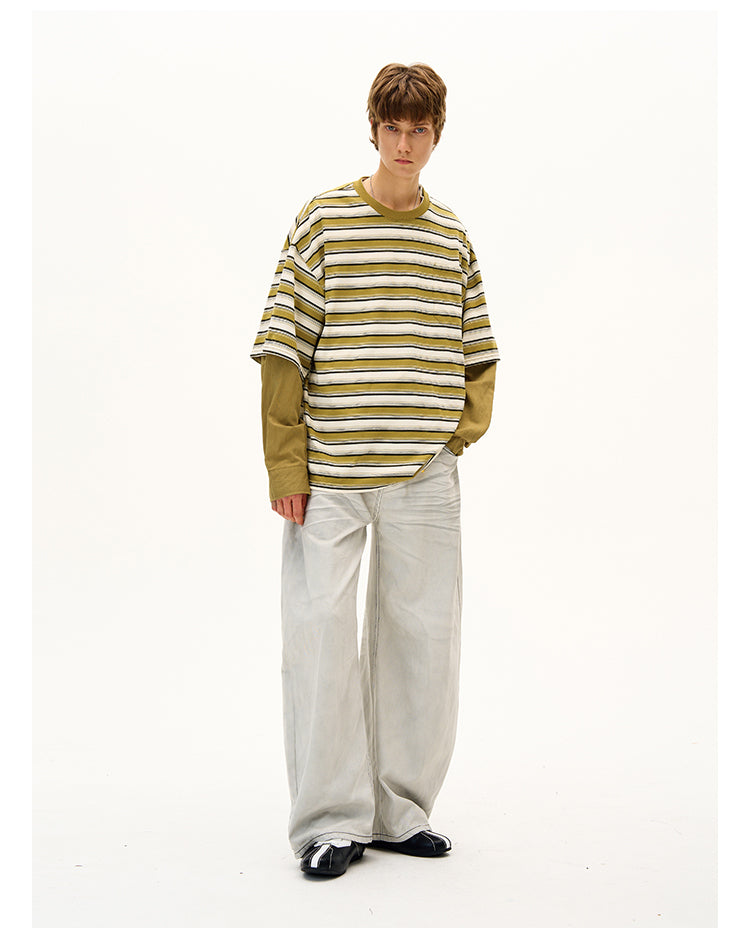 MADWITCH FAUX LAYERED STRIPE LONG SLEEVE #990369