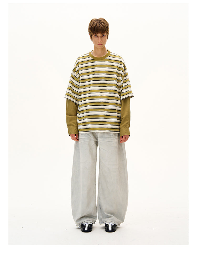 MADWITCH FAUX LAYERED STRIPE LONG SLEEVE #990369