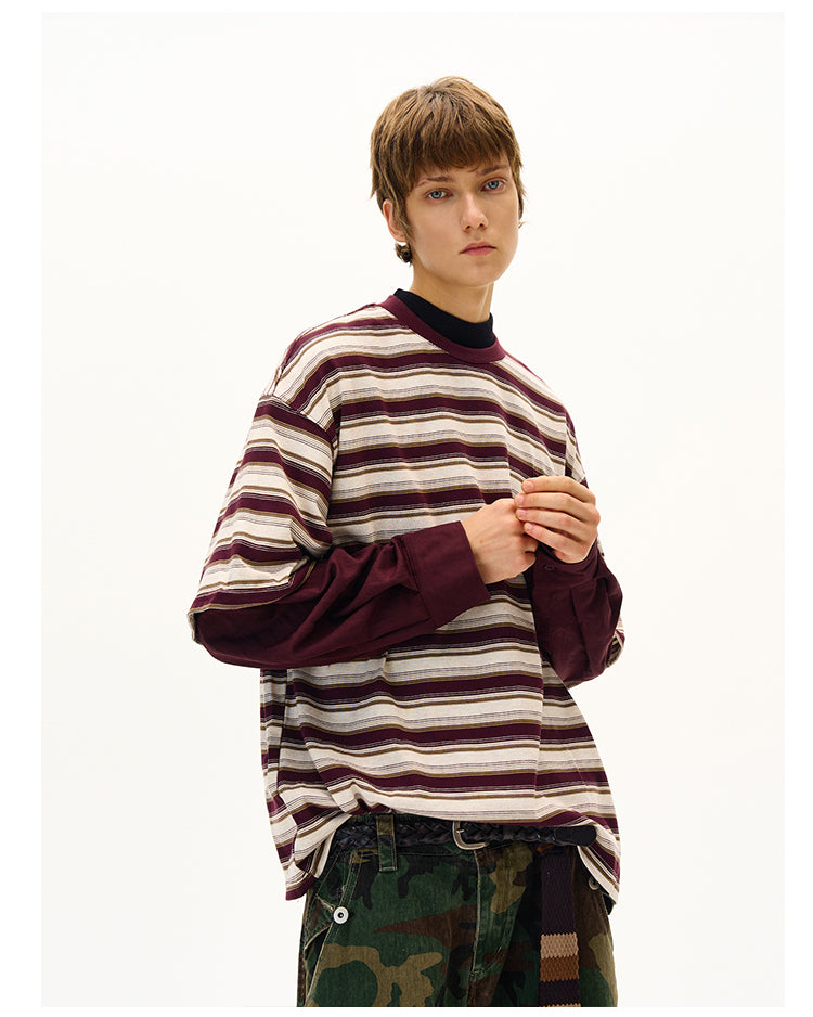 MADWITCH FAUX LAYERED STRIPE LONG SLEEVE #990369