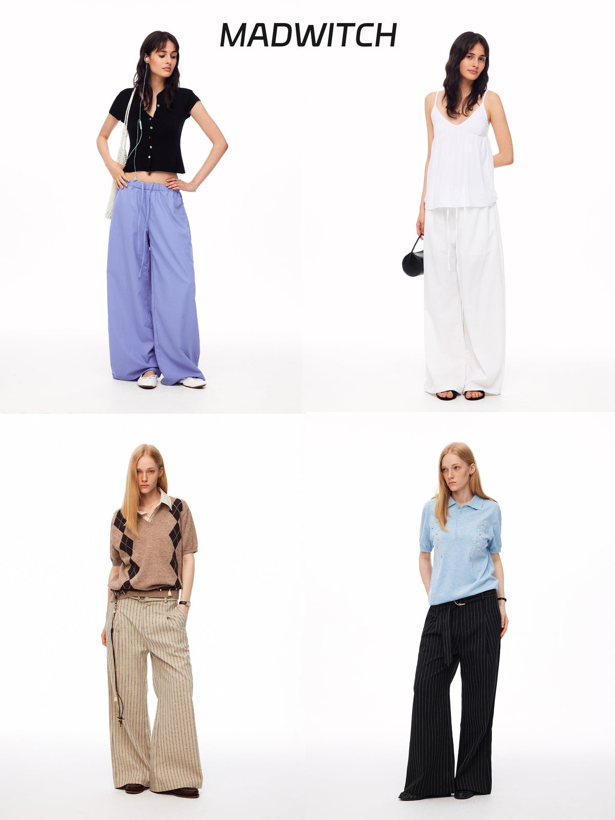 2 American Wide Leg Pants Comparison | Vintage Striped Belted Trousers & Linen Blend Casual Pants Outfit Guide - MadWitch Store