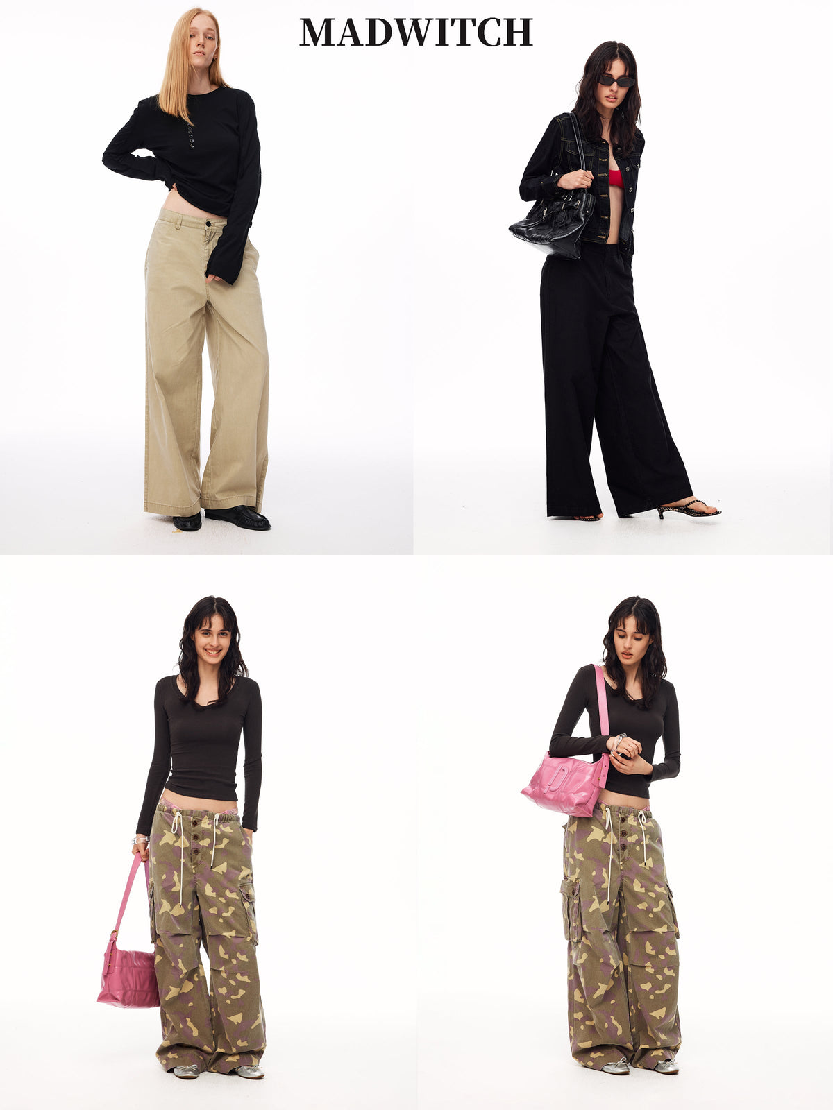 Y2K Cargo Pants Comparison | Washed Vintage Wide‑Leg Cargo Trousers & Purple‑Tone Camo Multi‑Pocket Cargo Pants Citywalk Styling Guide - MadWitch Store