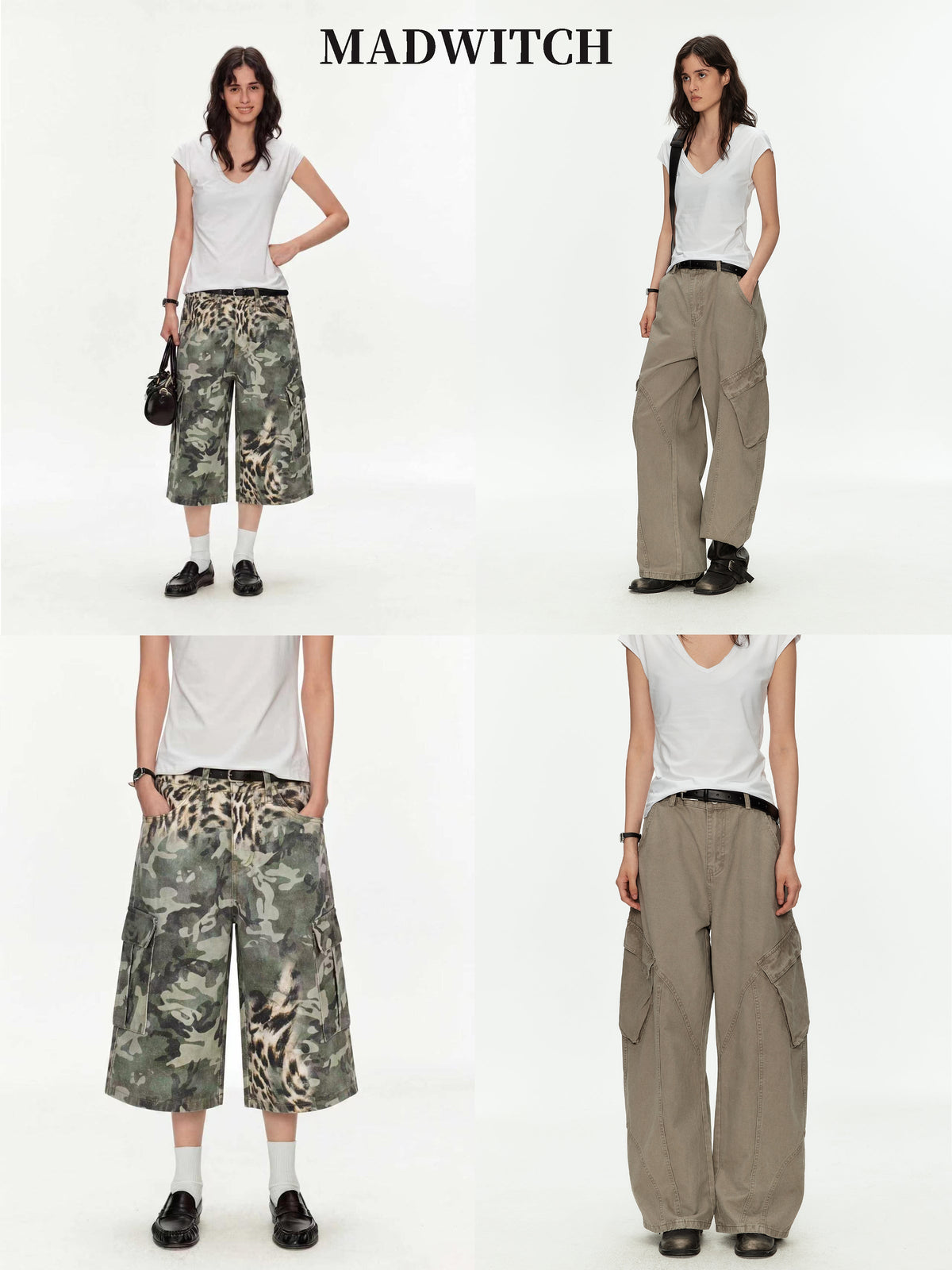 American Street Cargo Picks K701 Vintage Washed Curved Cargo Pants + G60050 Camo Leopard Cropped Cargo Pants Review - MadWitch Store