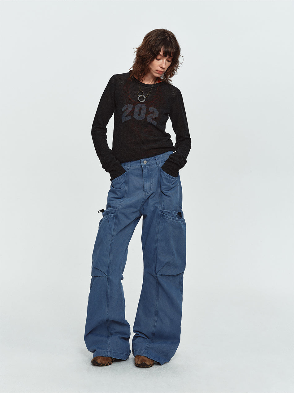 MADWITCH WASHED PANELLED WIDE-LEG CARGO PANTS #DR9623