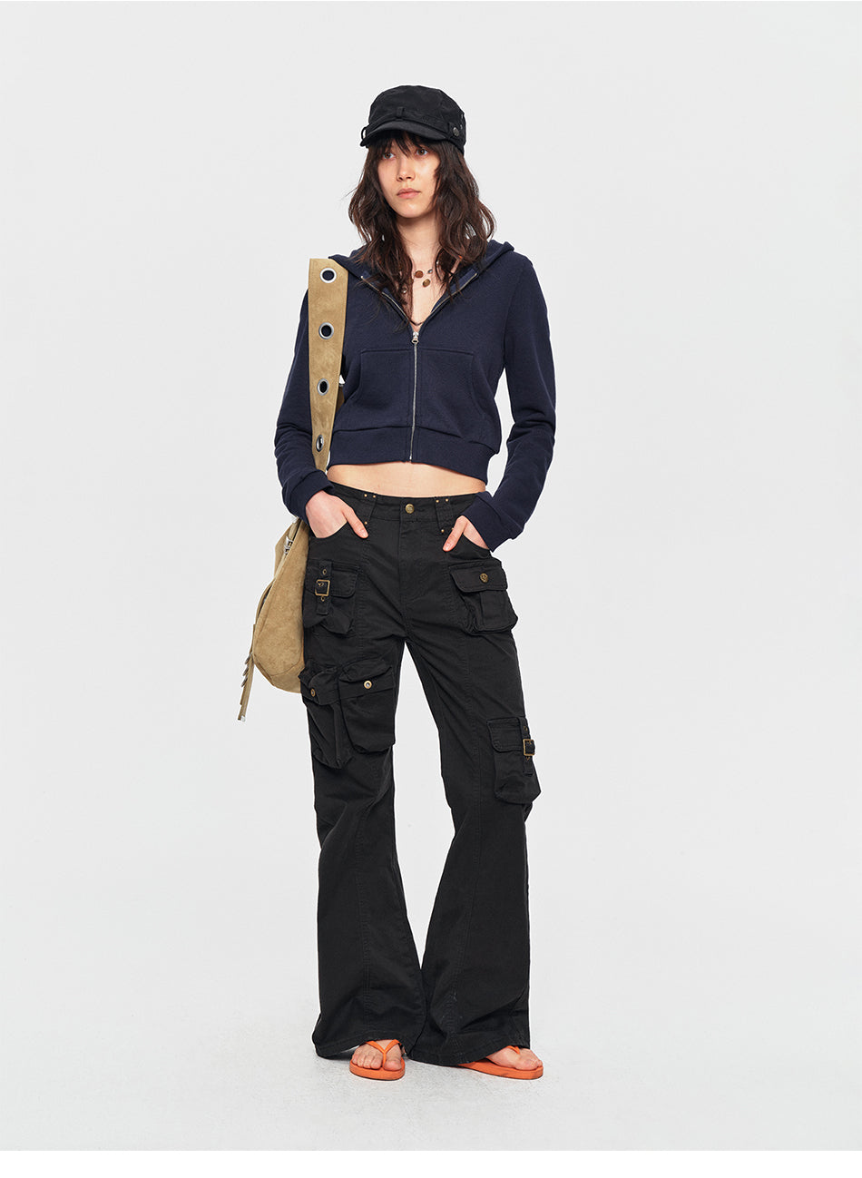 MADWITCH STUDDED LOW-RISE FLARED CARGO PANTS #CN3657
