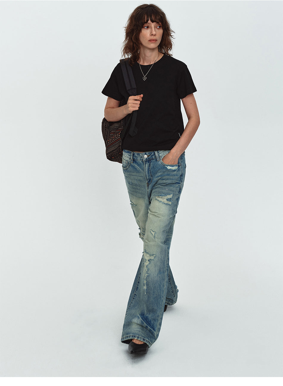 MADWITCH DISTRESSED WASHED WIDE-LEG JEANS #G60064