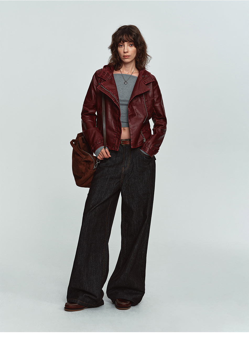 MADWITCH BACK-EMBROIDERED RAW-DENIM WIDE-LEG JEANS #DR8219