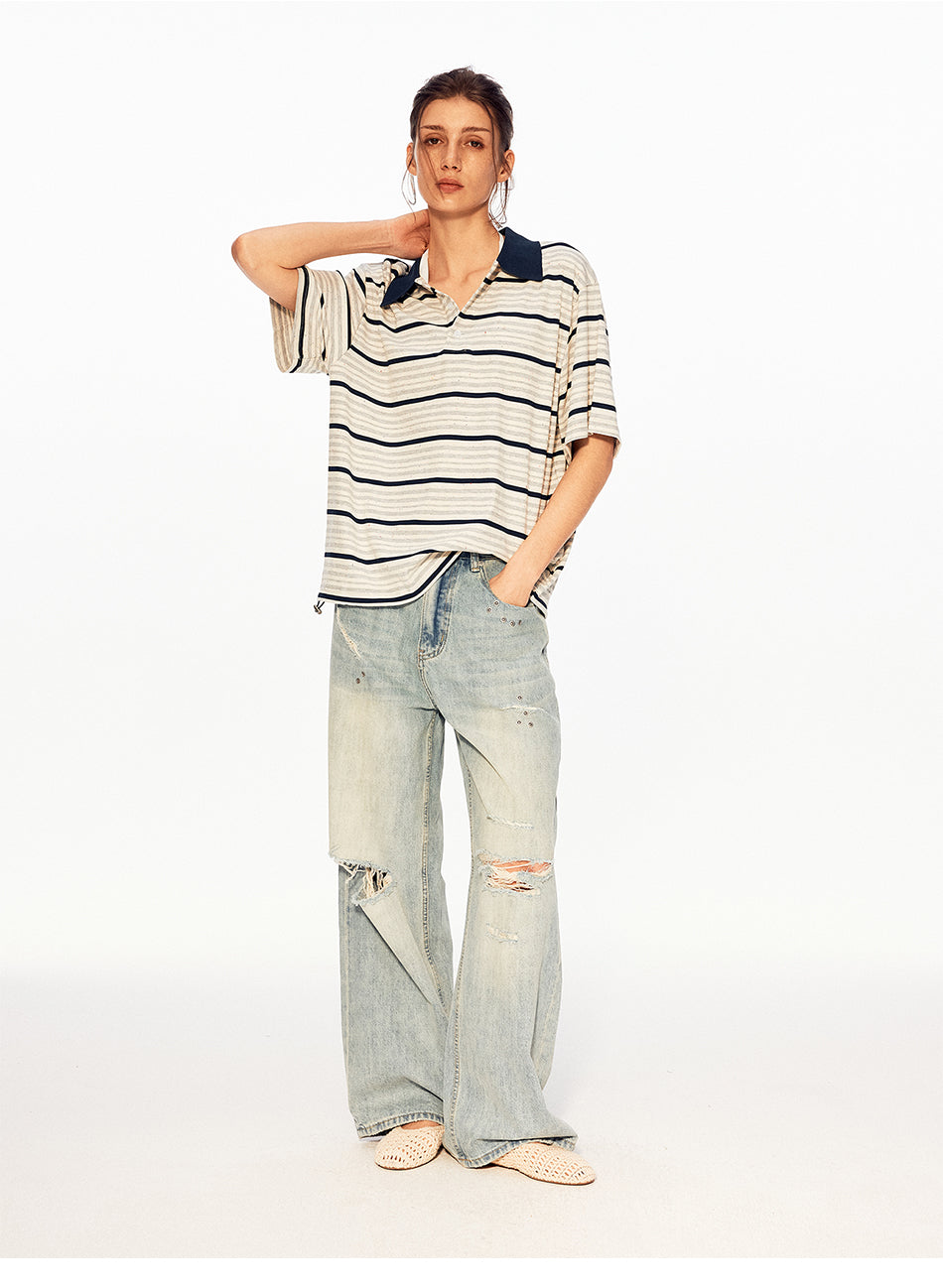 MADWITCH VINTAGE STRIPE POLO TEE #PL013