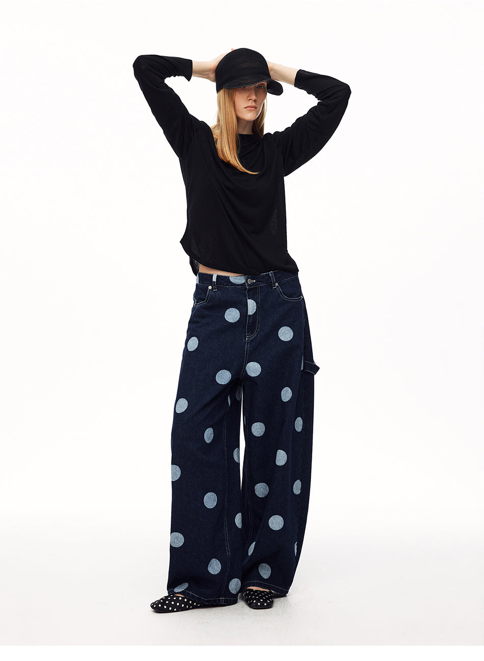 MADWITCH HEART DOT-PRINT WIDE-LEG JEANS #AK172
