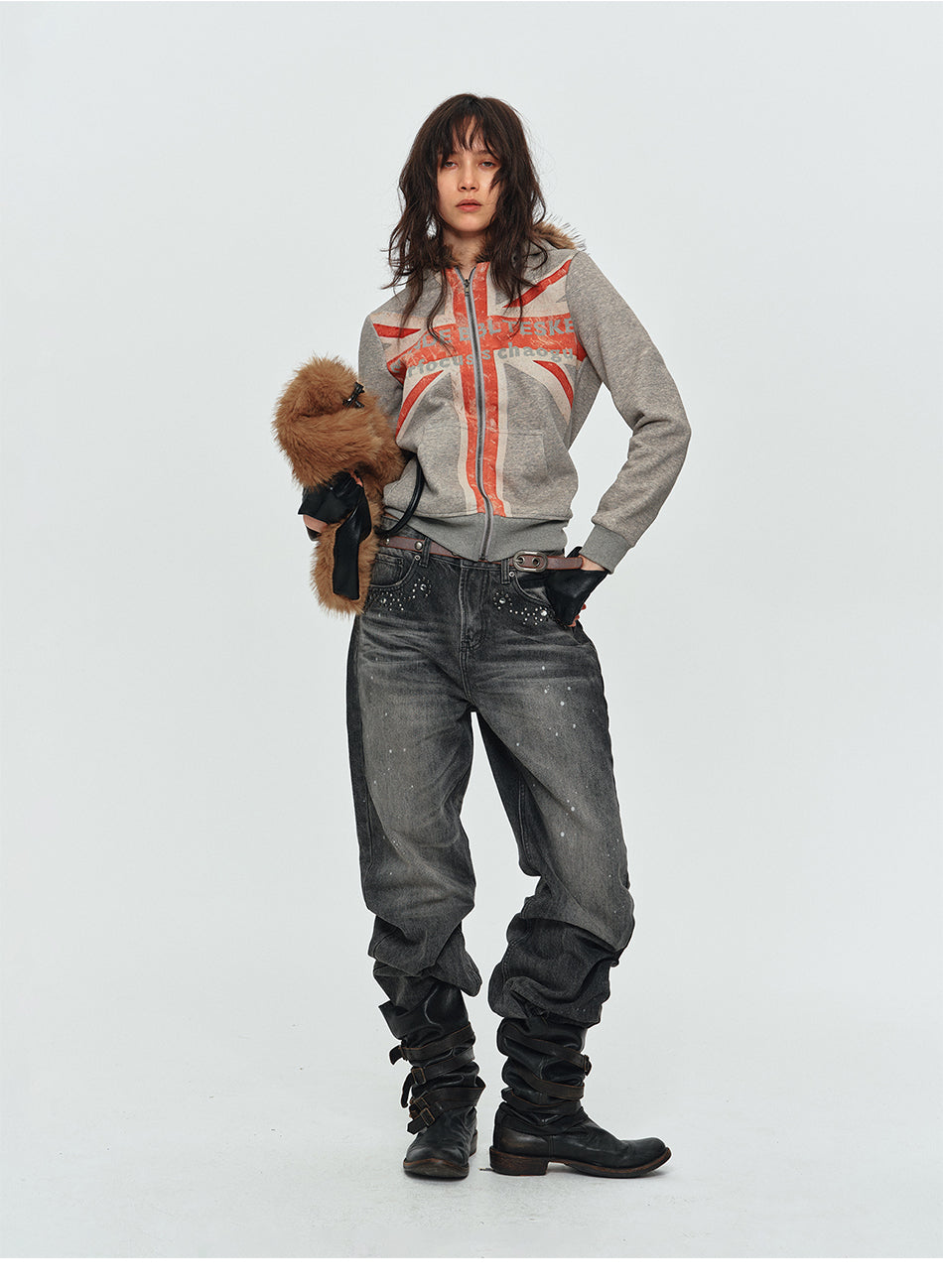 MADWITCH RHINESTONE WASHED WIDE-LEG JEANS #G60078
