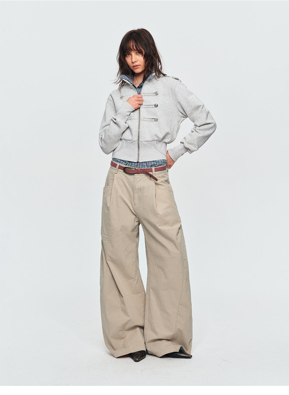 MADWITCH DOUBLE-PLEATED CURVED WIDE-LEG PANTS #A638