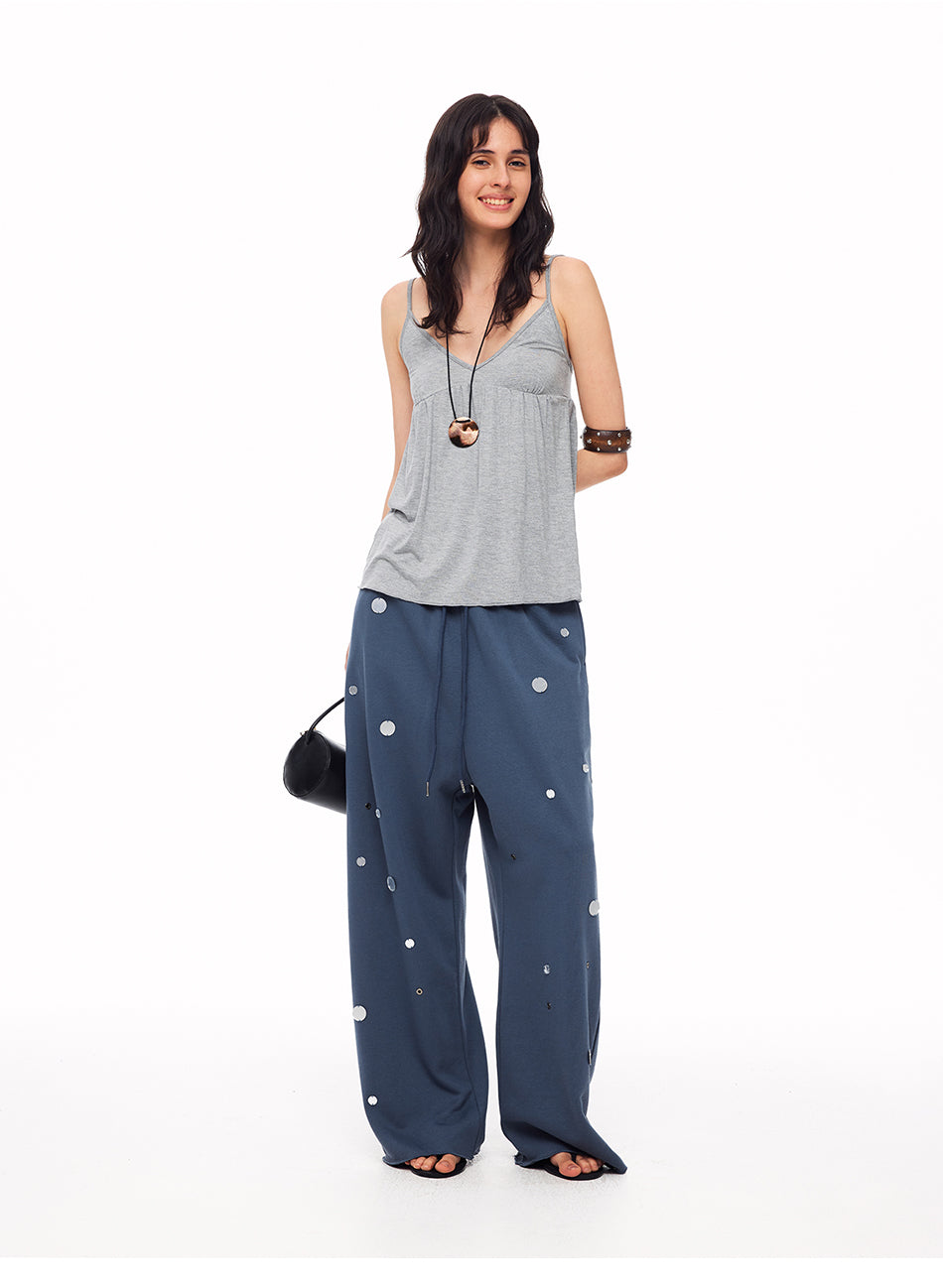 MADWITCH DRAWSTRING MIRROR-DISK WIDE-LEG SWEATPANTS #CK61067