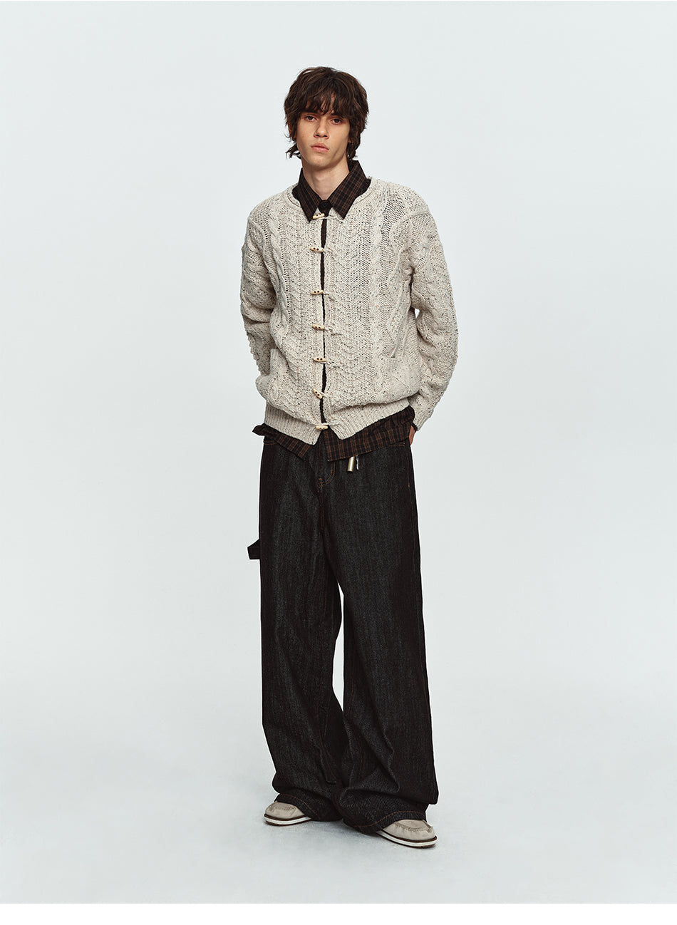 MADWITCH CABLE-KNIT HORN-BUTTON RELAXED SWEATER #9935