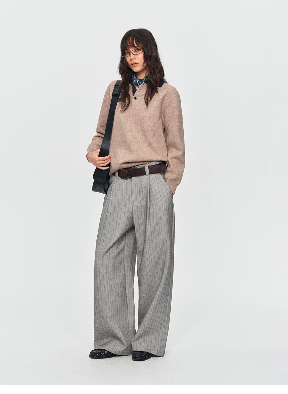 MADWITCH DRAPED PINSTRIPE ELASTIC-WAIST WIDE-LEG TROUSERS #AW26131