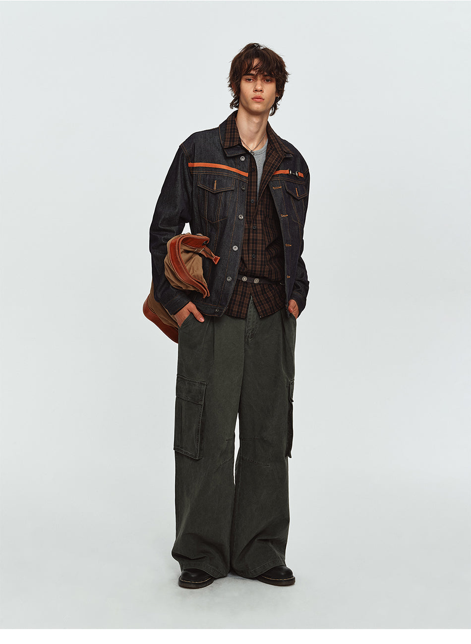 MADWITCH RAW-DENIM COLLARED CROPPED UTILITY JACKET #2606WT3040