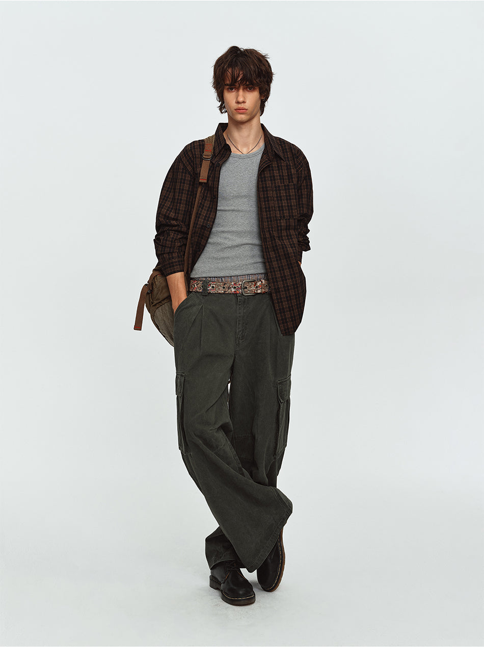 MADWITCH PLAID RELAXED-FIT CASUAL SHIRT #CR6256