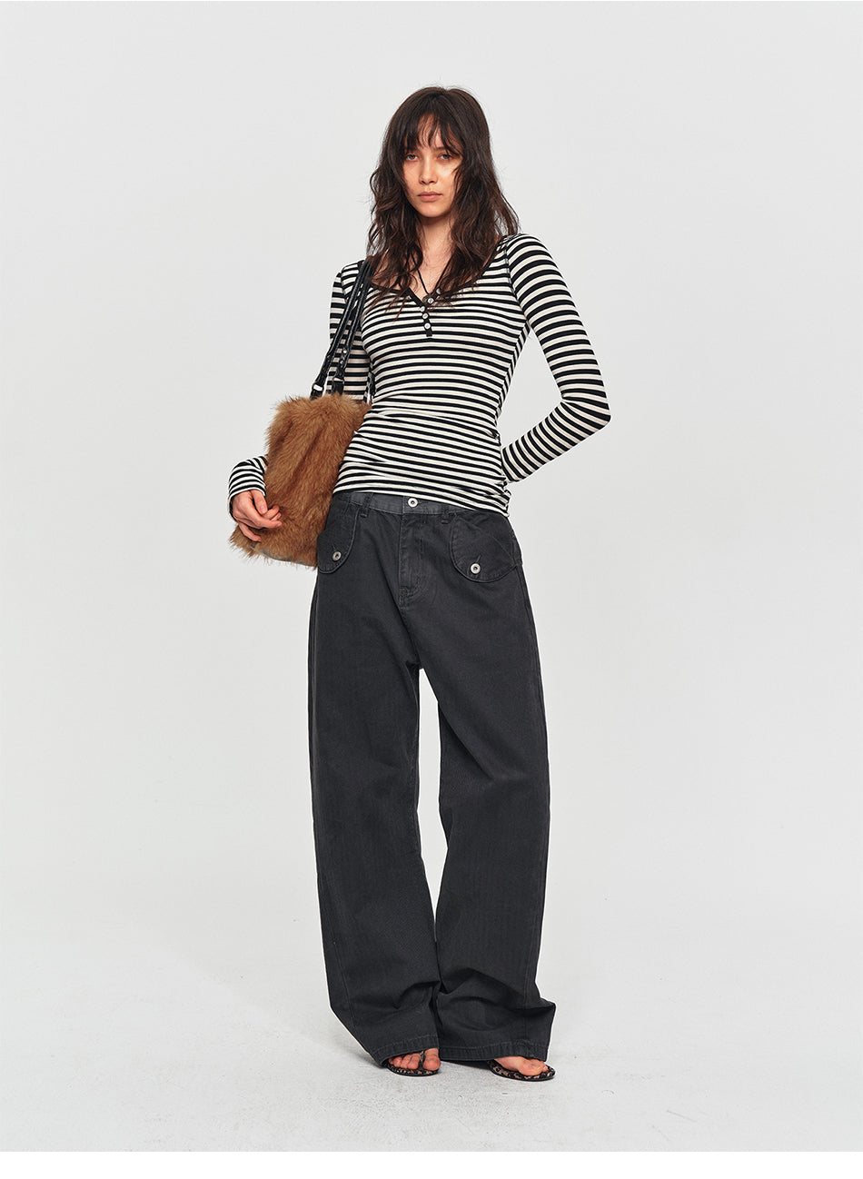 MADWITCH STRIPED LYOCELL HENLEY TEE #L2026530