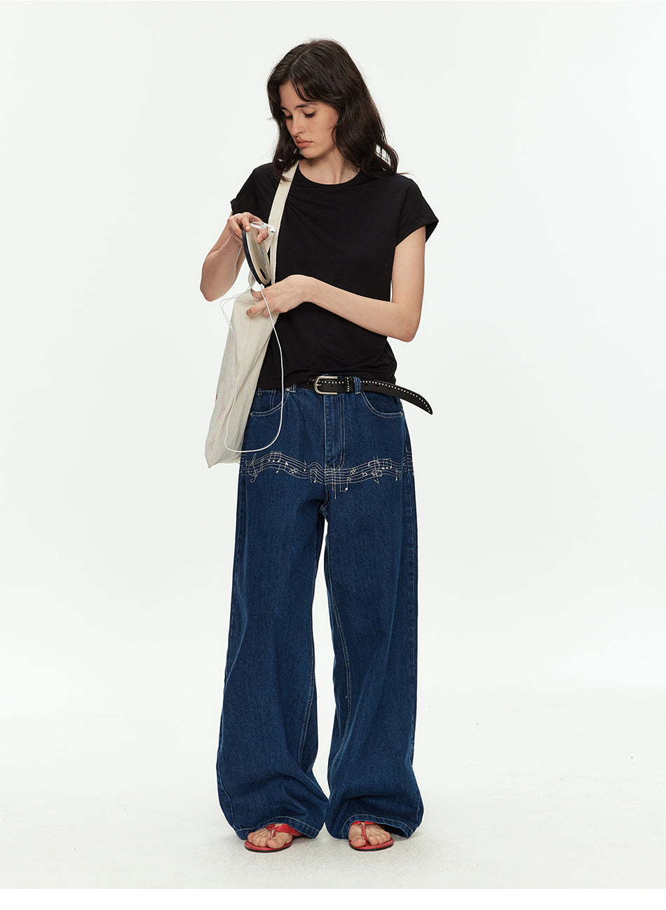 MADWITCH MUSICAL NOTE EMBROIDERED JEANS #AW26522