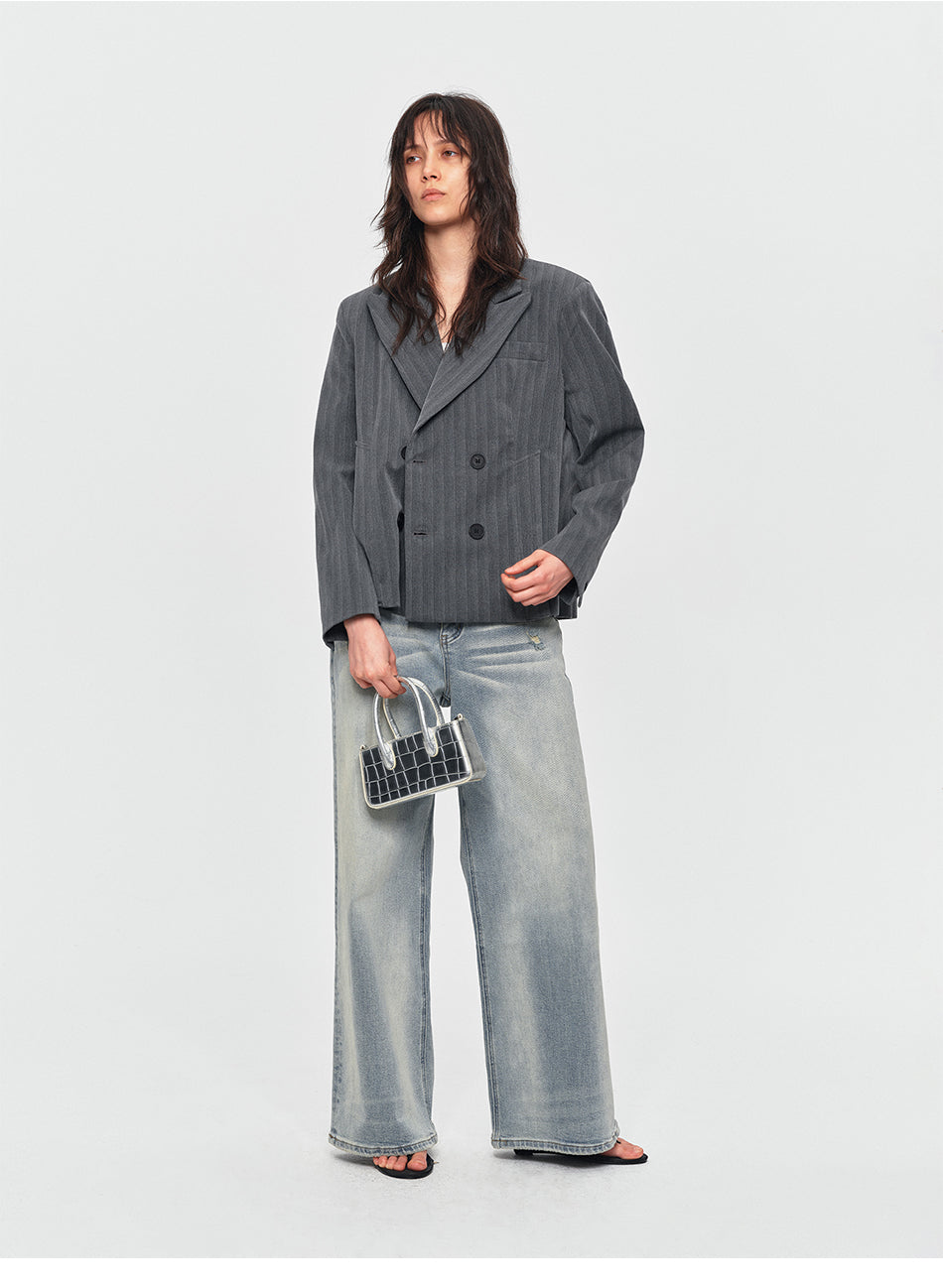 MADWITCH VINTAGE WASHED DISTRESSED WIDE-LEG JEANS #BKJ7601