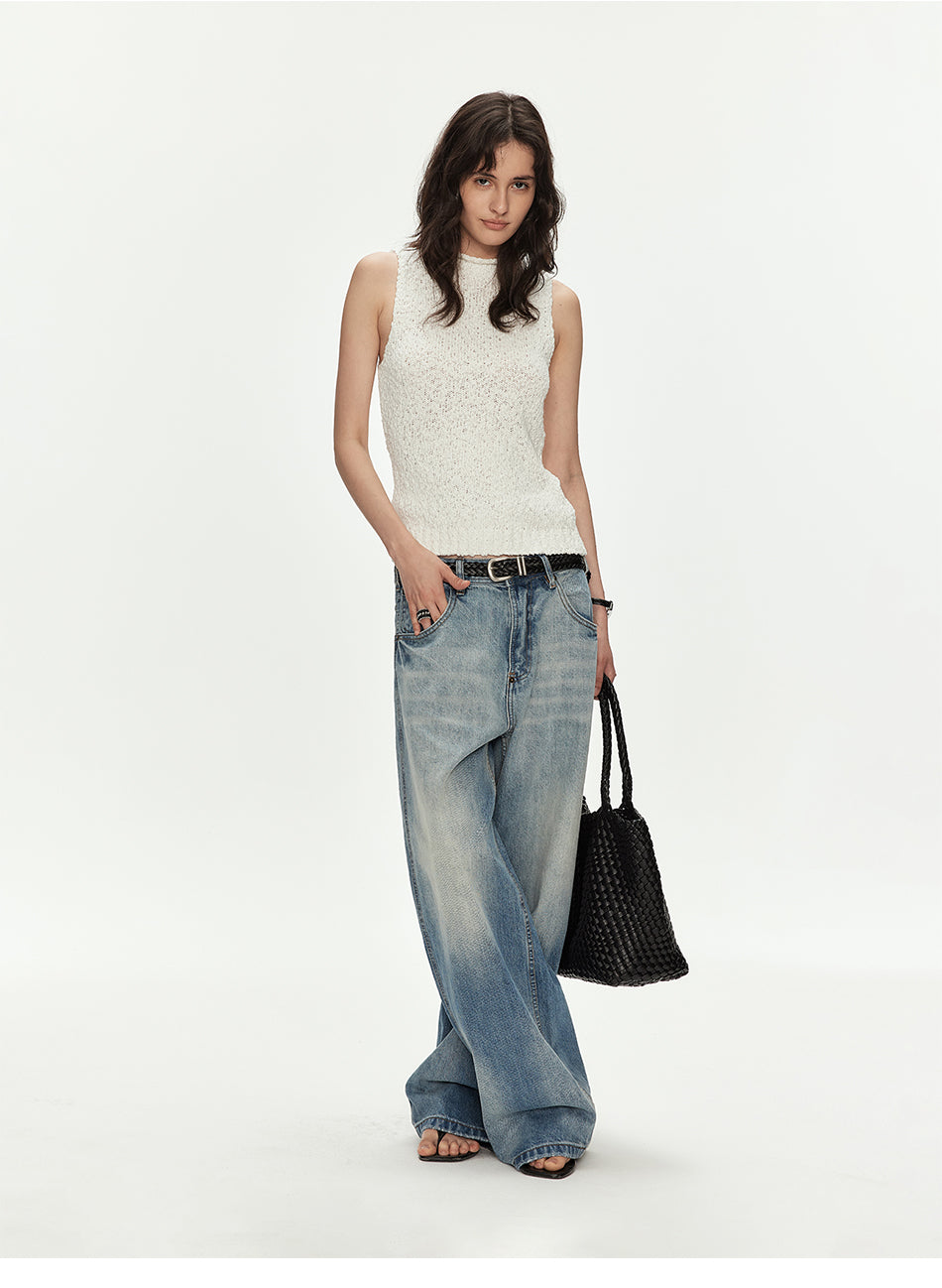 MADWITCH VINTAGE WASHED MARTINGALE WIDE JEANS #GPC9812