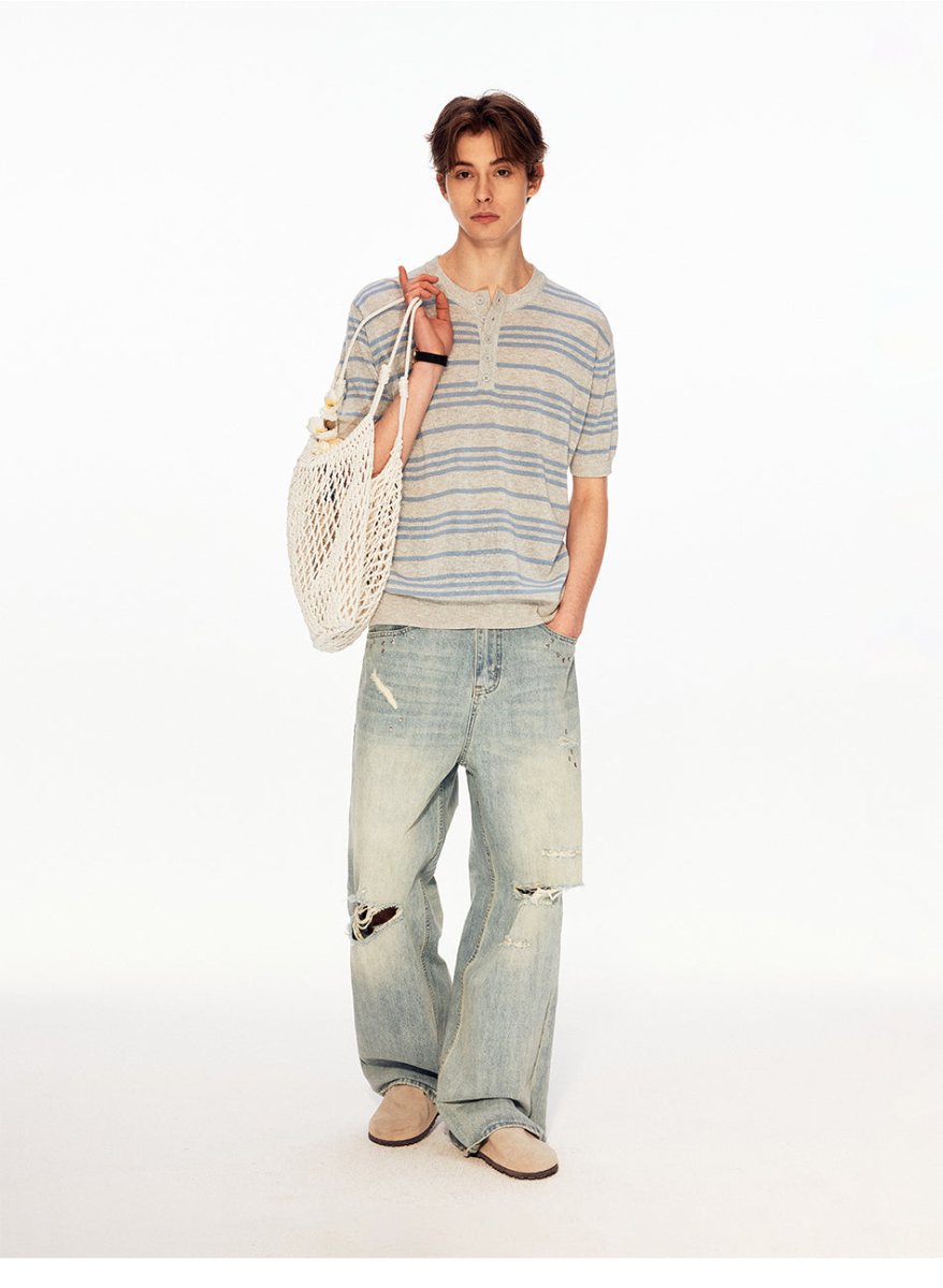MADWITCH VINTAGE STRIPE HENLEY TEE 27525 - MadWitch Store