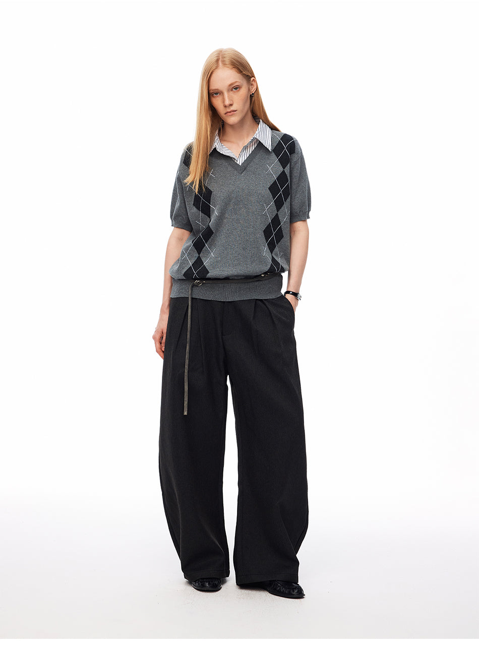 MADWITCH VINTAGE DOUBLE-PLEATED WIDE-LEG TROUSERS #CK61011
